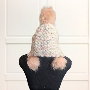 Cozy Knit Pom-Pom Hat for Kids Cream Soft Pink Warm Cozy Winter Wear